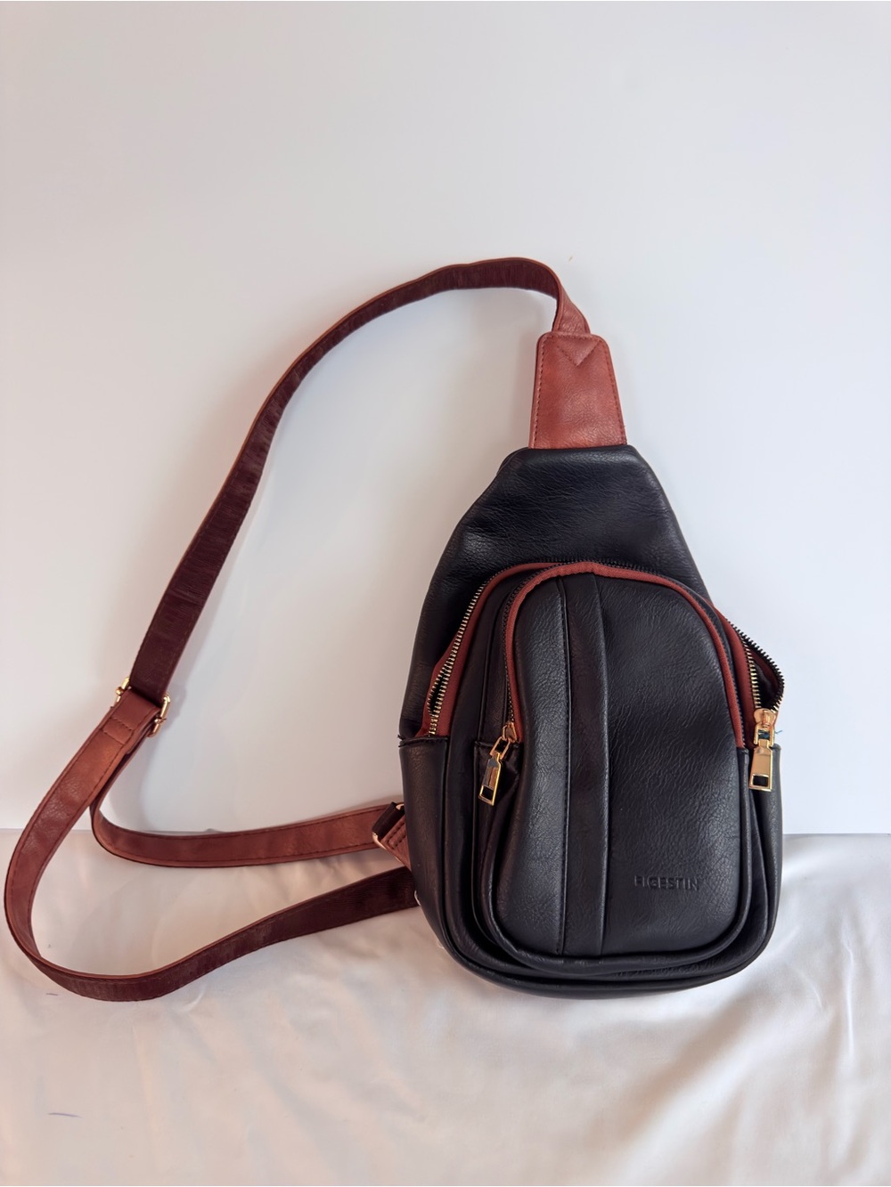 Higestin Black Brown Multi-Pocket Sling Crossbody Bag Adjustable Strap